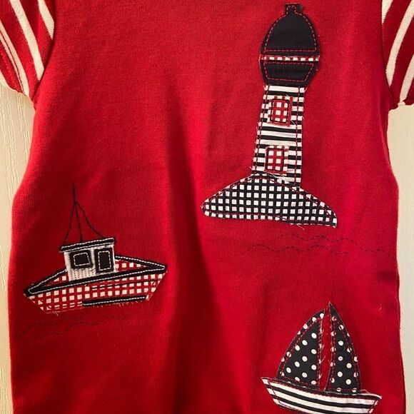 DPAM Du Pareil au Meme Applique Romper Red Boats Sailboats Size 6 Months NWOT - Picture 2 of 6